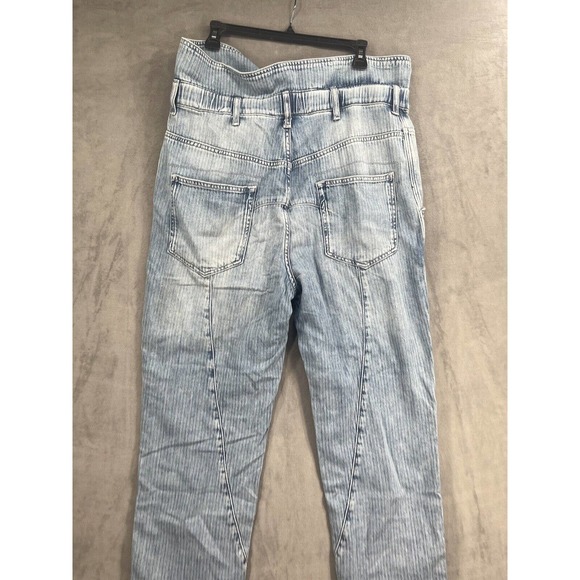 Free People Noah Foldover Jeans Size Medium Exposed Button Slouchy Stripe - Picture 6 of 10